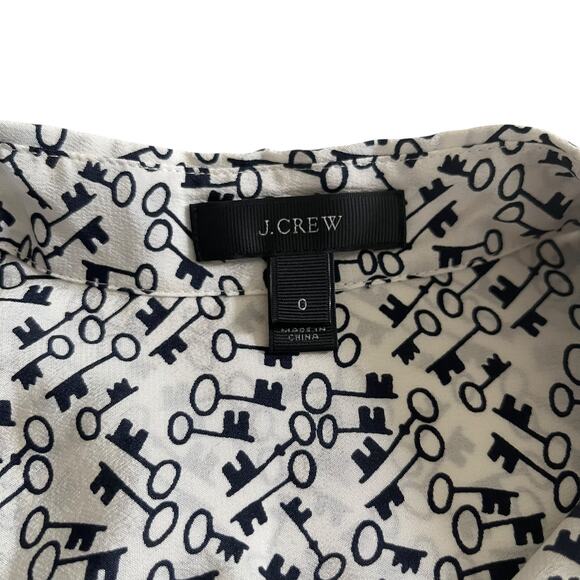 J.Crew Women’s White Silk Button-Up Shirt – Black Key Print, Club Collar Size 0 - Picture 6 of 9